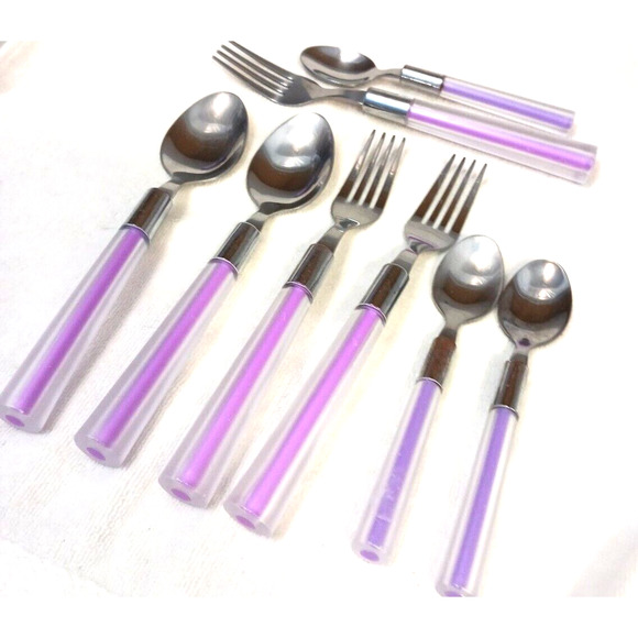 8 pc Acrylic VIOLET PURPLE Flatware Fork Teaspoons Spoons Mid Century Modern - Picture 6 of 11